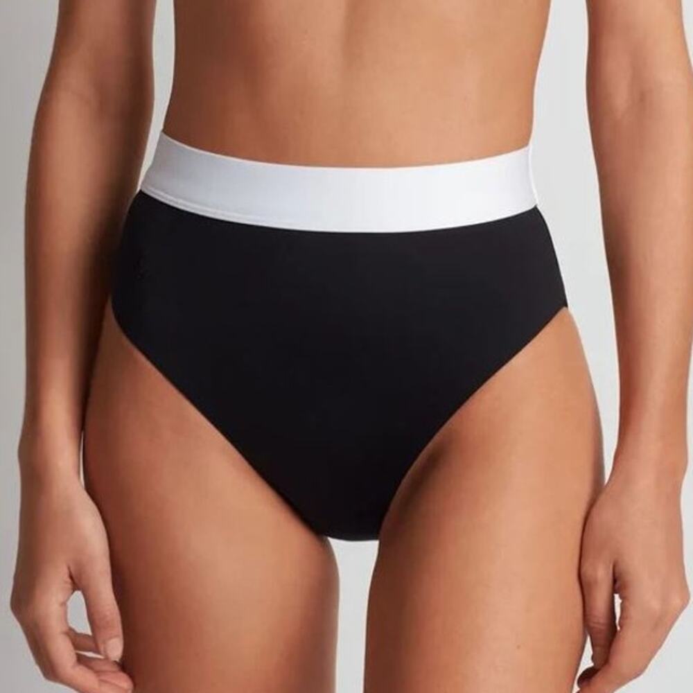 Lauren Ralph Lauren Women's Banded High Waist Bikini Bottoms Black/White Size 8